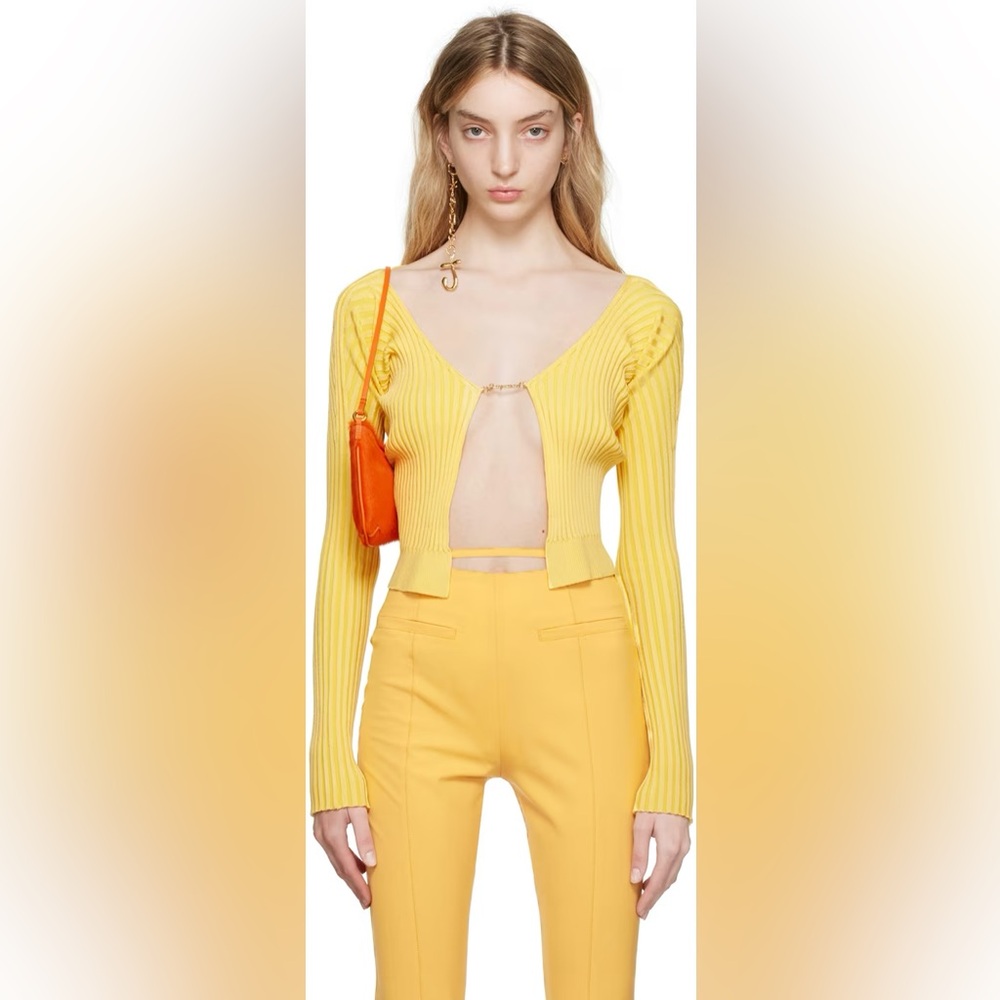 JACQUEMUS
Yellow Le Raphia 'La Maille Pralù' Cardigan size 34